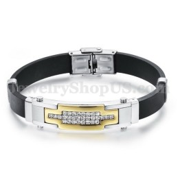 Bracelet Homme En Titane Et Zircone Couleur Or C934, Offre Spéciale
