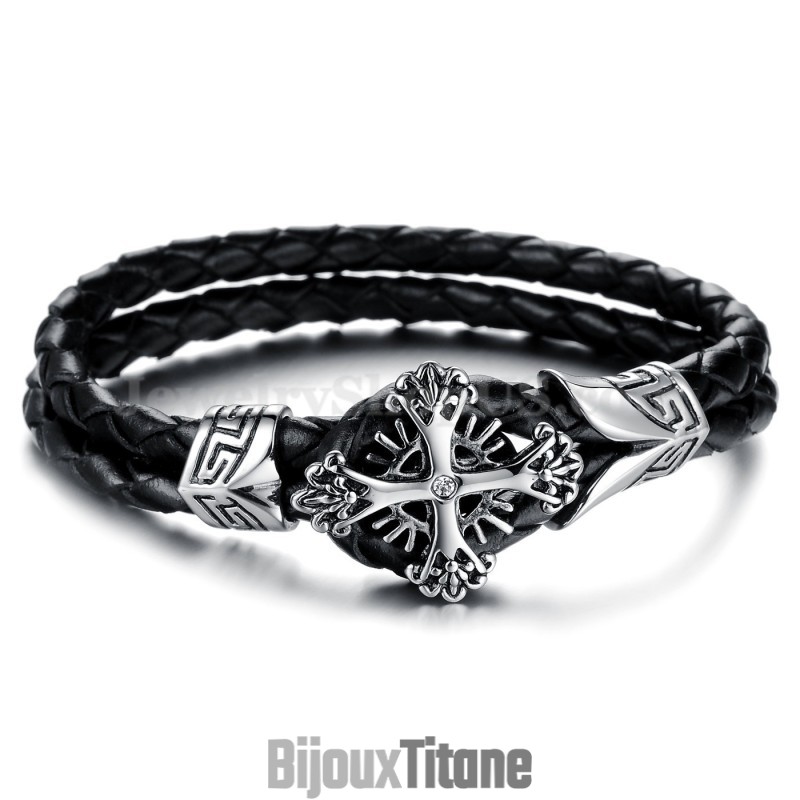 Bracelet En Cuir Titane Tricoté Personnalisé Pour Homme C869