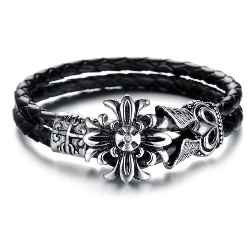 Bracelet En Cuir Et Titane Pour Homme, Bon Marché, C871 Bracelet En Cuir Et Titane Pour Homme, Bon Marché, C871