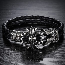 Bracelet En Cuir Et Titane Pour Homme, Bon Marché, C871
