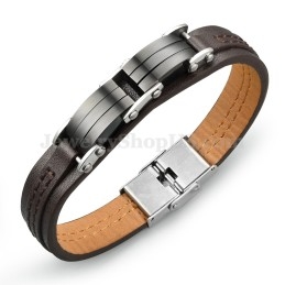 Bracelet Classique En Cuir Et Titane Pour Homme C963