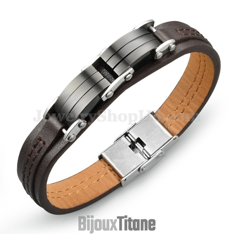 Bracelet Classique En Cuir Et Titane Pour Homme C963 Bracelet Classique En Cuir Et Titane Pour Homme C963