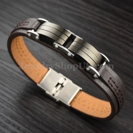 Bracelet Classique En Cuir Et Titane Pour Homme C963