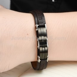 Bracelet Classique En Cuir Et Titane Pour Homme C963