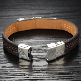 Bracelet Classique En Cuir Et Titane Pour Homme C963
