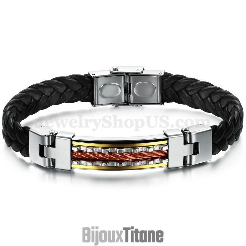 Bracelet En Cuir Titane Pour Homme, Personnalité C817