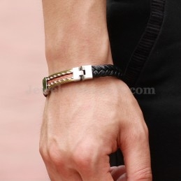 Bracelet En Cuir Titane Pour Homme, Personnalité C817