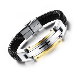 Bracelet Homme En Cuir Et Titane Avec Croix C916