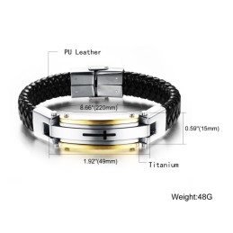 Bracelet Homme En Cuir Et Titane Avec Croix C916