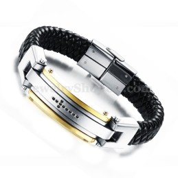 Bracelet Croix En Cuir Et Titane Pour Homme C918