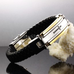 Bracelet Croix En Cuir Et Titane Pour Homme C918
