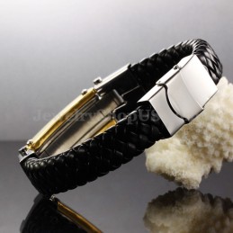 Bracelet Croix En Cuir Et Titane Pour Homme C918