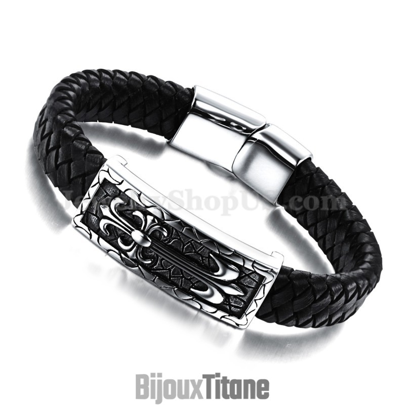 Bracelet En Cuir Et Titane Pour Homme, Exquis, C896