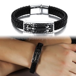 Bracelet En Cuir Et Titane Pour Homme, Exquis, C896