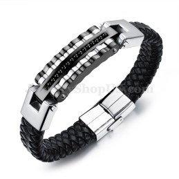 Bracelet Gracieux En Cuir Et Titane Pour Homme C993