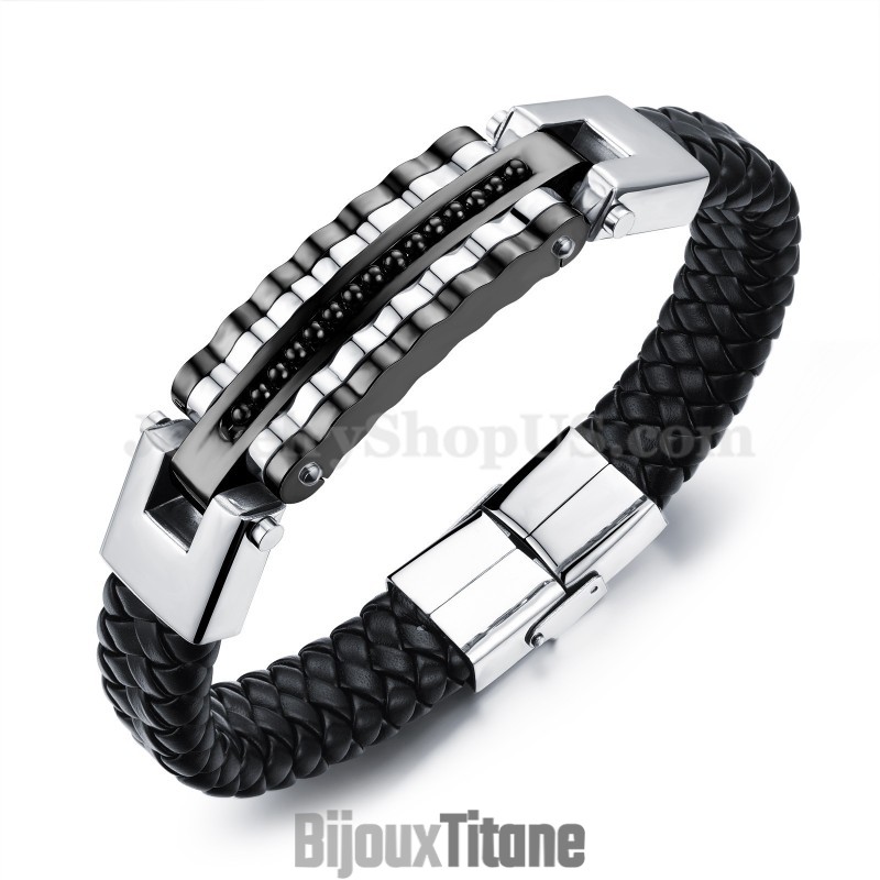 Bracelet Gracieux En Cuir Et Titane Pour Homme C993 Bracelet Gracieux En Cuir Et Titane Pour Homme C993