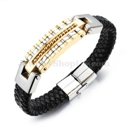 Bracelet Gracieux En Cuir Et Titane Pour Homme C993