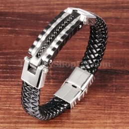 Bracelet Gracieux En Cuir Et Titane Pour Homme C993