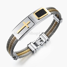 Bracelet Homme Croix En Titane Et Or C785