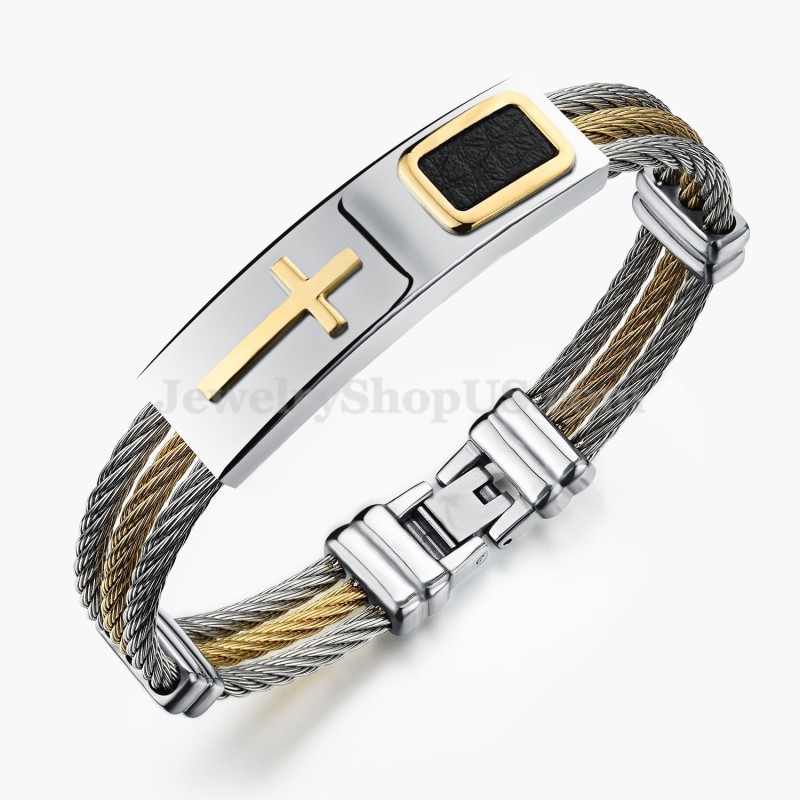 Bracelet Homme Croix En Titane Et Or C785 Bracelet Homme Croix En Titane Et Or C785