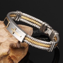 Bracelet Homme Croix En Titane Et Or C785