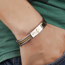 Bracelet Homme Croix En Titane Et Or C785