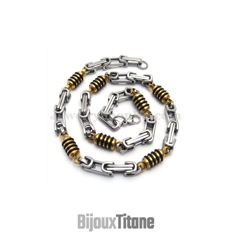 Collier Chaîne En Titane Pour Homme En Argent Et Or Collier Chaîne En Titane Pour Homme En Argent Et Or