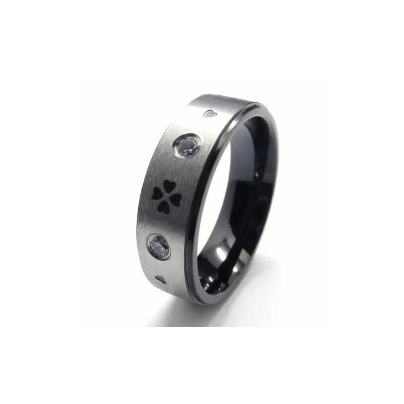Bague En Titane Incrustée De Diamants Et De Trèfle À Quatre Feuilles De 6 Mm