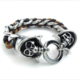 Bracelet En Cuir Et Titane Pour Homme, Motif Faucheuse