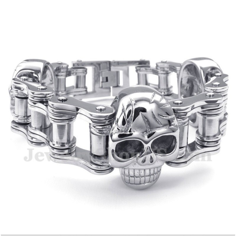Bracelet Tête De Mort En Titane Pour Homme Avec Chaîne De Vélo Bracelet Tête De Mort En Titane Pour Homme Avec Chaîne De Vélo