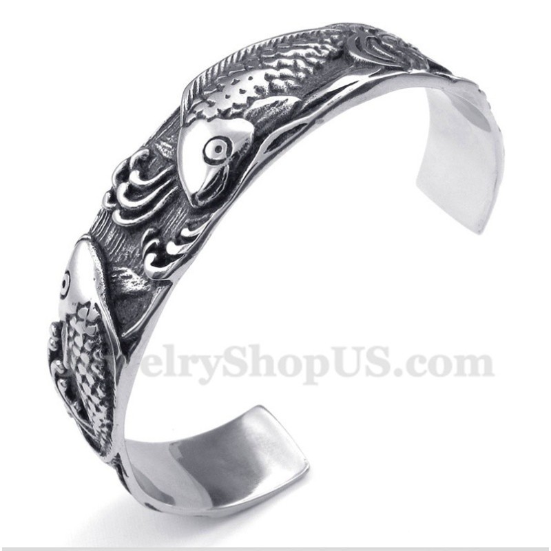 Bracelet Homme En Titane Moulé Motif Poissons