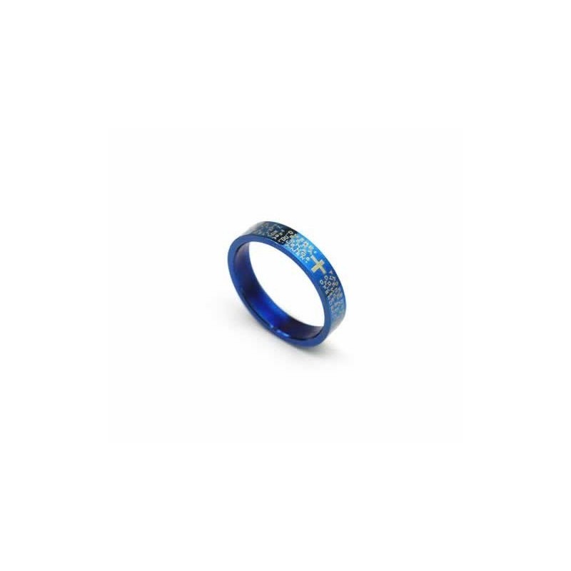 Bague En Titane Bleu Pour Homme Avec Croix Biblique De 4 Mm Bague En Titane Bleu Pour Homme Avec Croix Biblique De 4 Mm