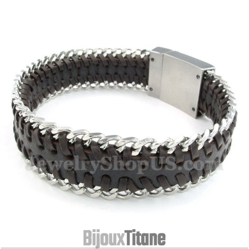 Bracelet En Cuir Et Titane Pour Homme Bracelet En Cuir Et Titane Pour Homme