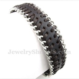 Bracelet En Cuir Et Titane Pour Homme