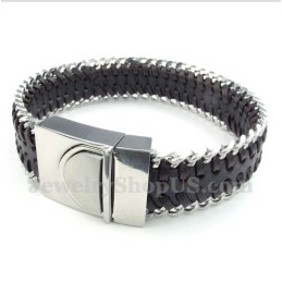Bracelet En Cuir Et Titane Pour Homme
