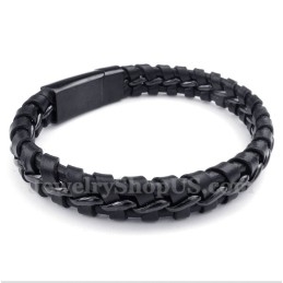 Bracelet Homme En Cuir Noir Et Titane