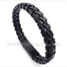 Bracelet Homme En Cuir Noir Et Titane