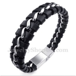 Bracelet En Cuir Et Titane Pour Homme
