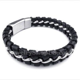 Bracelet En Cuir Et Titane Pour Homme