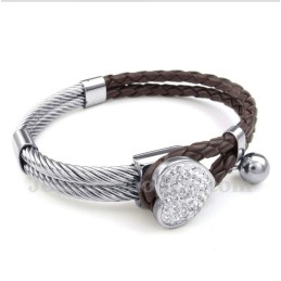 Bracelet En Cuir Et Titane En Forme De Cœur Pour Homme