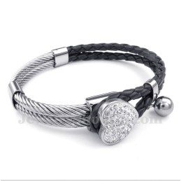 Bracelet En Cuir Et Titane En Forme De Cœur Pour Homme