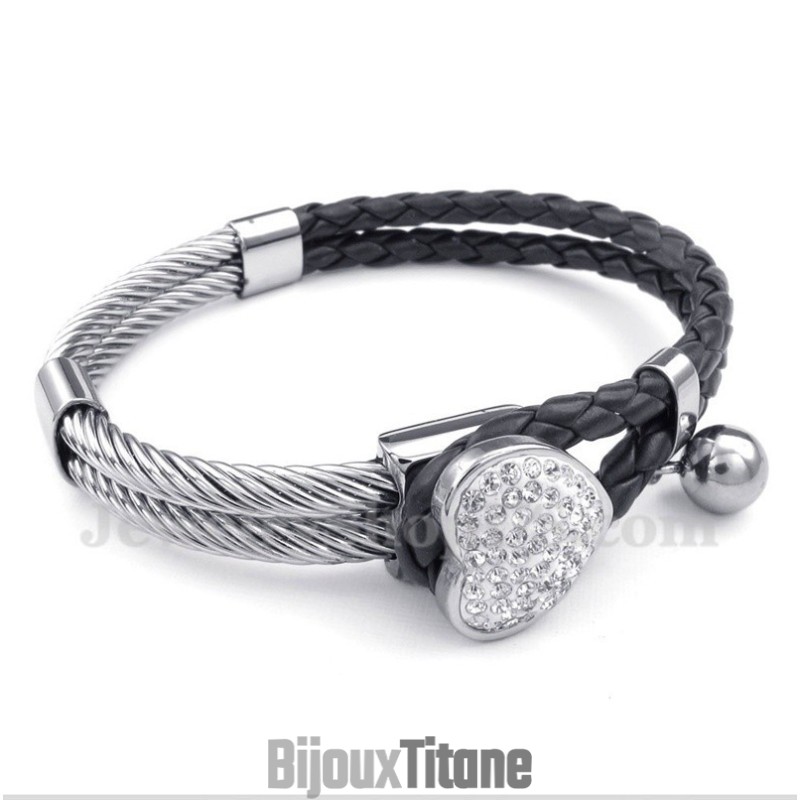 Bracelet En Cuir Et Titane En Forme De Cœur Pour Homme Bracelet En Cuir Et Titane En Forme De Cœur Pour Homme