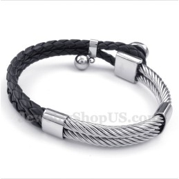 Bracelet En Cuir Et Titane En Forme De Cœur Pour Homme