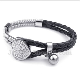 Bracelet En Cuir Et Titane En Forme De Cœur Pour Homme