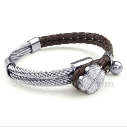 Bracelet En Cuir Et Titane Pour Homme Clover