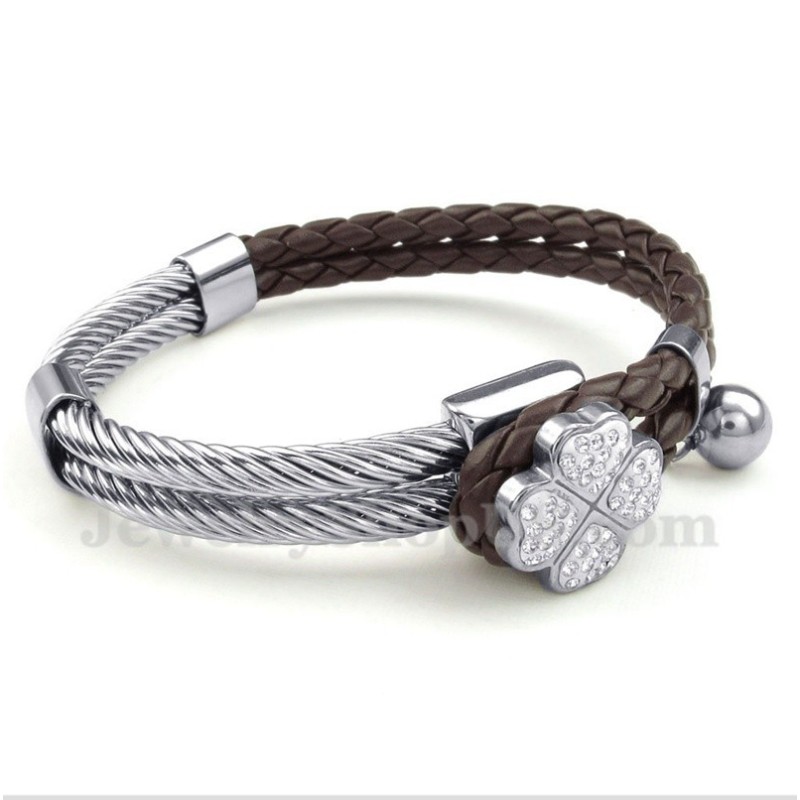 Bracelet En Cuir Et Titane Pour Homme Clover
