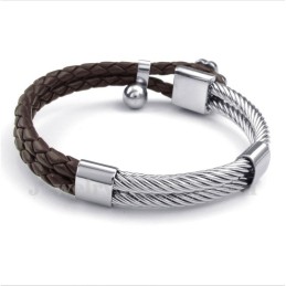 Bracelet En Cuir Et Titane Pour Homme Clover