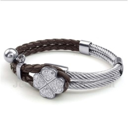 Bracelet En Cuir Et Titane Pour Homme Clover