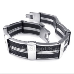 Bracelet Pour Homme En Caoutchouc Titane À Motif Méandre Grec