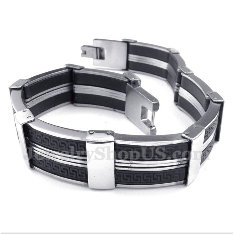 Bracelet Pour Homme En Caoutchouc Titane À Motif Méandre Grec Bracelet Pour Homme En Caoutchouc Titane À Motif Méandre Grec